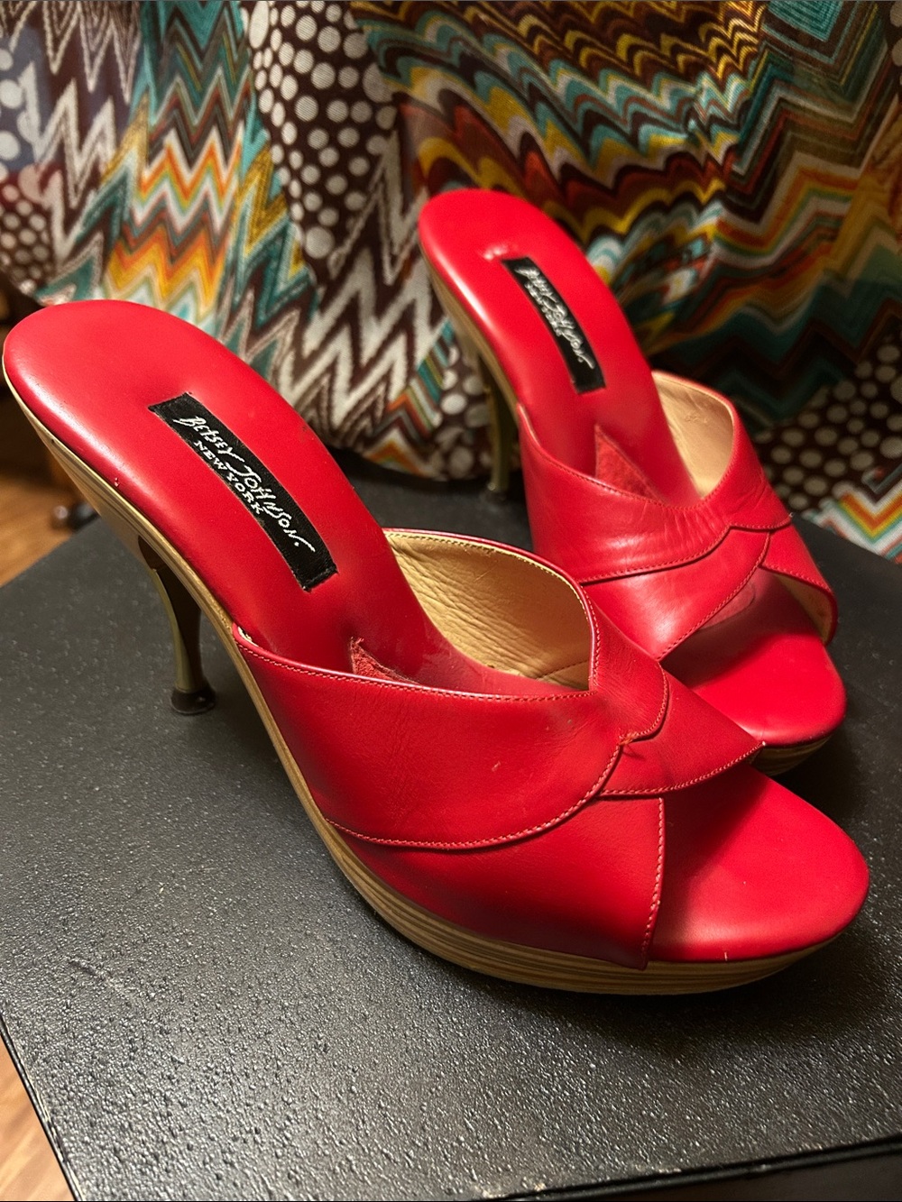 Betsey Johnson Red Leather Knotted Slide Heels